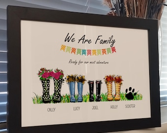 Personalised Family Welly Print | Framed Family Wellies Print | Custom Family Portrait | Paper Anniversary Gifts | Family Shoes Print