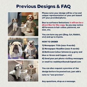 Custom Pet Portrait on Toilet with Newspaper | Unique Pet Gift | Fun Bathroom Print | Dog on Toilet | Personalised Pet Wall Art from Photo image 6