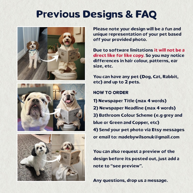 Custom Pet Portrait on Toilet with Newspaper | Unique Pet Gift | Fun Bathroom Print | Dog on Toilet | Personalised Pet Wall Art from Photo image 6