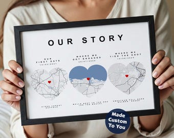 Personalised Our Journey Map Print, Wedding Gift for Couples | Custom Paper Anniversary Gift for Her Him | Our First Date | Where We Met