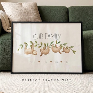 Personalised Family Sloth Print | Unique Animal Family Gifts | Home Nursery Decor | Presents for Mum | Custom Family Names Print