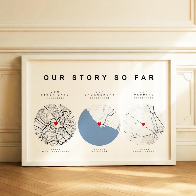 Personalised Our Journey Map Print, Wedding Gift for Couples | Custom Paper Anniversary Gift for Her Him | Our First Date | Where We Met image 7