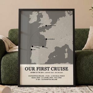 Custom Cruise Holiday Map Gift for Couples | Personalised Cruise Ship Ports Map Wall Art, Anniversary Print for Her Wife Him Husband