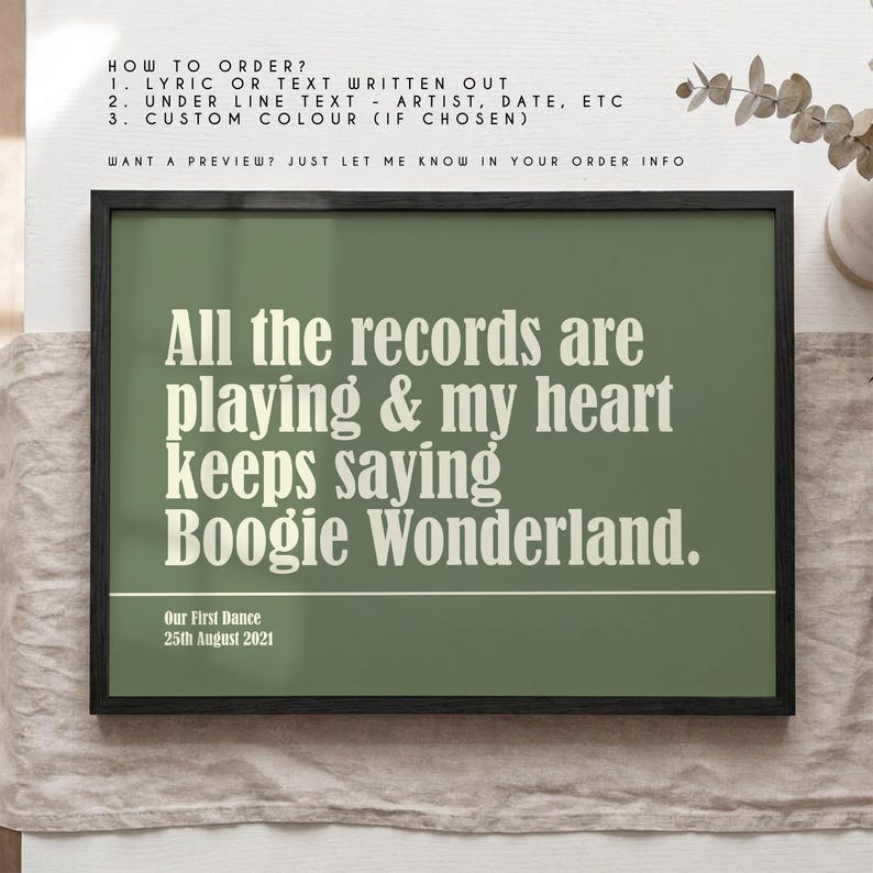 Custom Song Lyric Print, Personalised Music Wall Art, Wedding First Dance Poster, Paper Anniversary Gift for Couples afbeelding 3