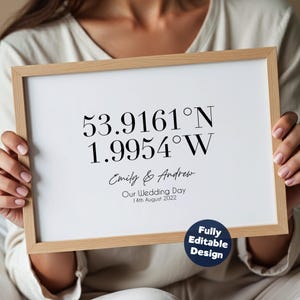 Framed Wedding Location Prints, Custom Coordinates Print, Latitude Longitude, Wedding Gift, Personalised Gift for Couple, Memorable Location