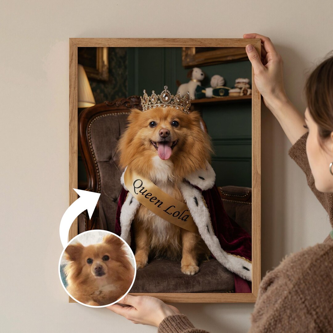 Custom Pet Portrait Dog on Throne Print | Personalised King or Queen ...