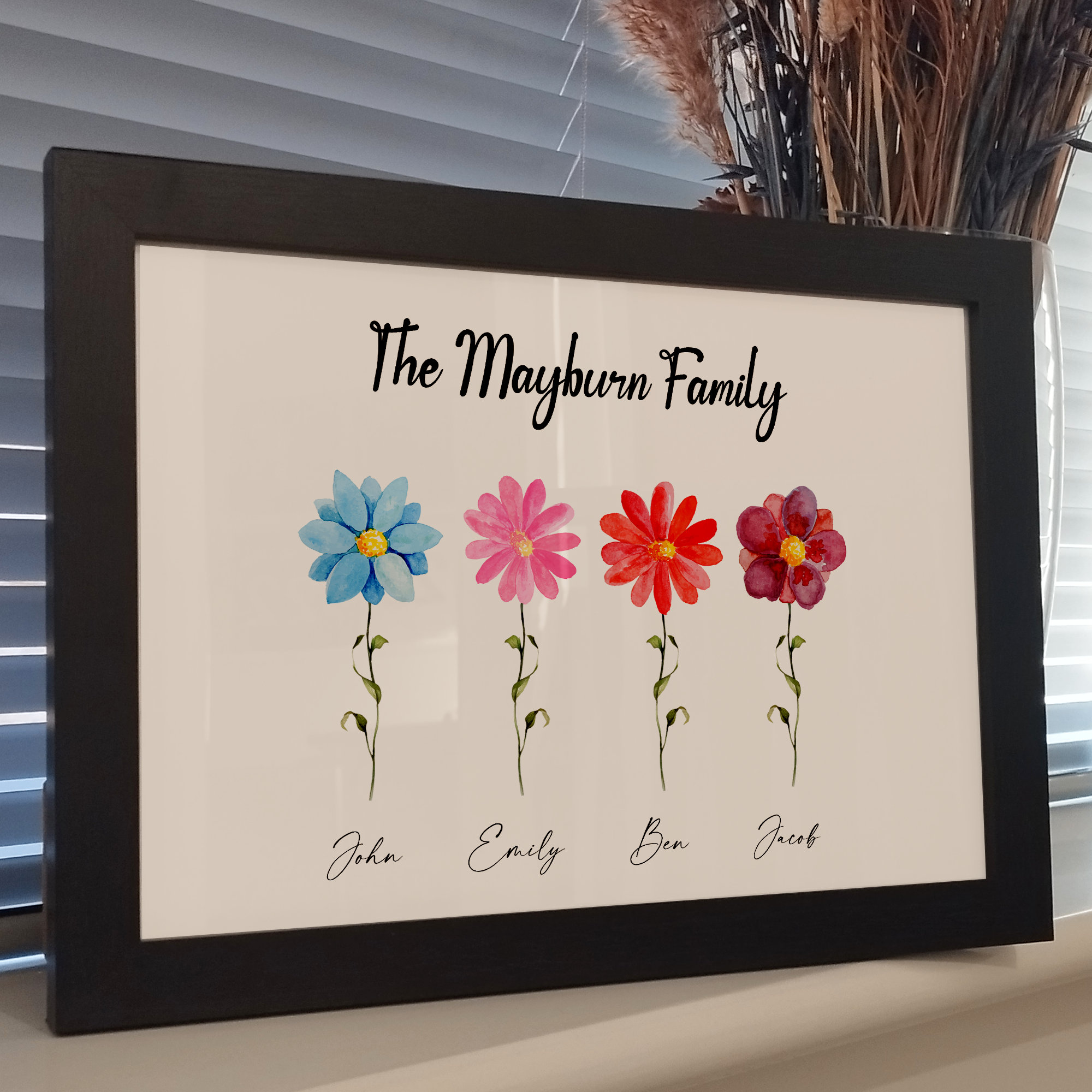 Custom Family Flower Print, Personalised Family Print, Family Names Print, Flower Wall Art, Gifts for Mothers Day, Prints for Mum and Dad