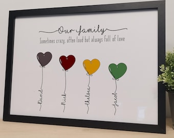 Personalised Family Balloon Print | Our Family Portrait Print | Digital Family Home Wall Art | Family Gifts for Mothers