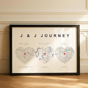 Personalised Our Journey Map Print, Wedding Gift for Couples | Custom Paper Anniversary Gift for Her Him | Our First Date | Where We Met image 6