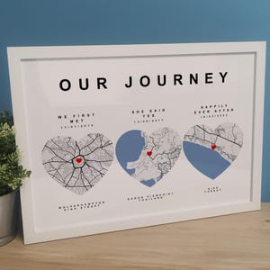 Cadeau personnalisé d'impression de carte Our Journey pour les couples | Cadeau d'anniversaire de mariage personnalisé en papier d'un an pour elle et lui | Impression où nous nous sommes rencontrés