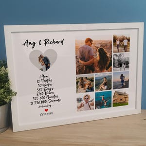 Collage fotografico personalizzato per il primo anno di matrimonio, regalo per coppie / Stampa su carta per il primo anniversario di matrimonio / Regalo romantico per marito, lui o moglie, lei