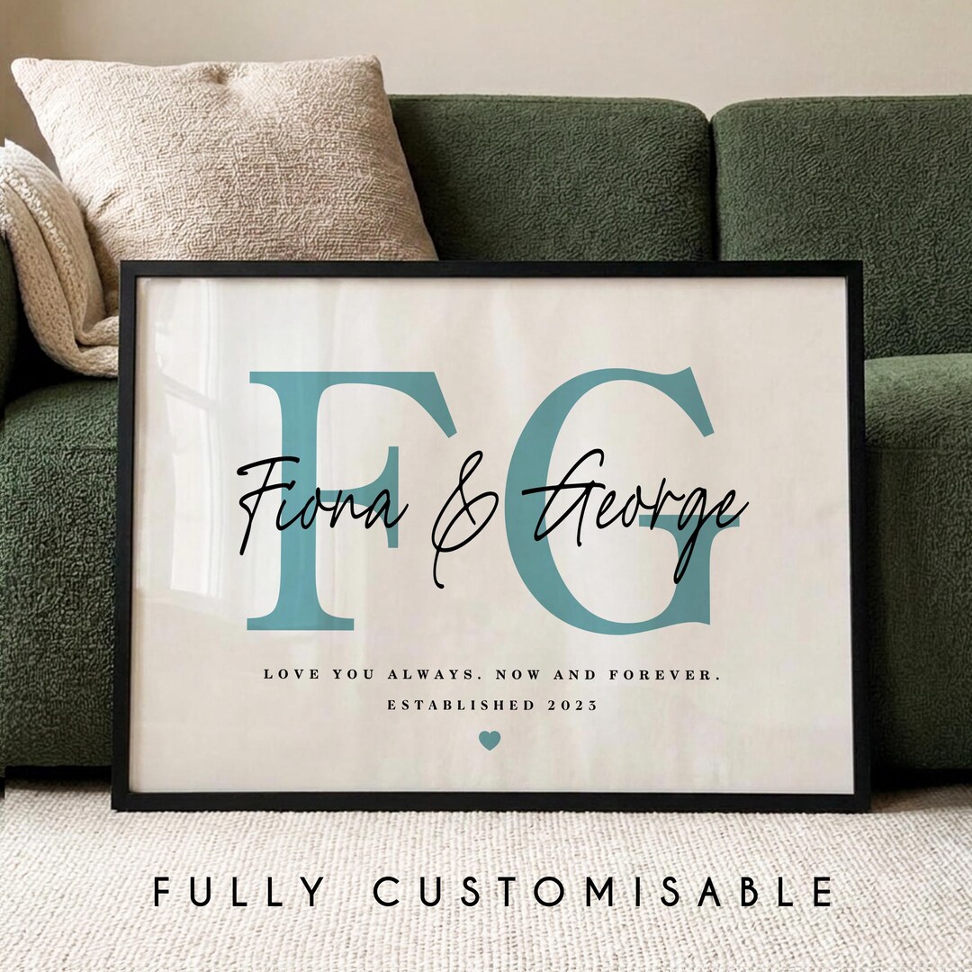 Custom Anniversary Gift for Couples | Names and Initials Typography ...