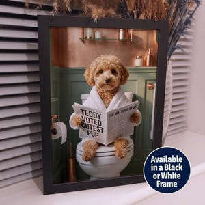 Custom Pet Portrait on Toilet with Newspaper | Unique Pet Gift | Fun Bathroom Print | Dog on Toilet | Personalised Pet Wall Art from Photo image 4