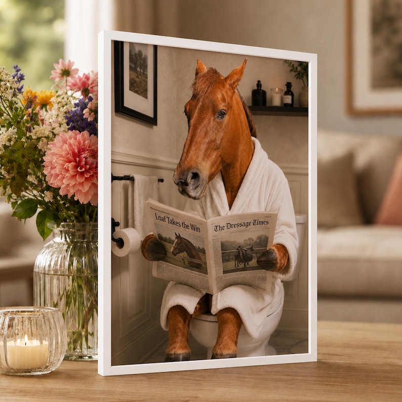 Custom Pet on Toilet with Newspaper | Unique Pet Gift, Fun Bathroom Print, Dog on Toilet, Personalised Pet Wall Art, Pet Portrait from Photo image 10