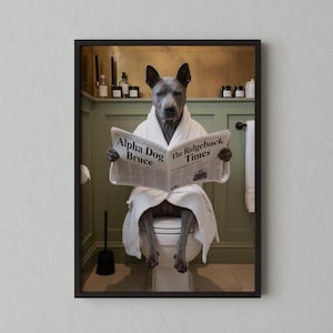 Custom Pet Portrait on Toilet with Newspaper | Unique Pet Gift | Fun Bathroom Print | Dog on Toilet | Personalised Pet Wall Art from Photo image 10