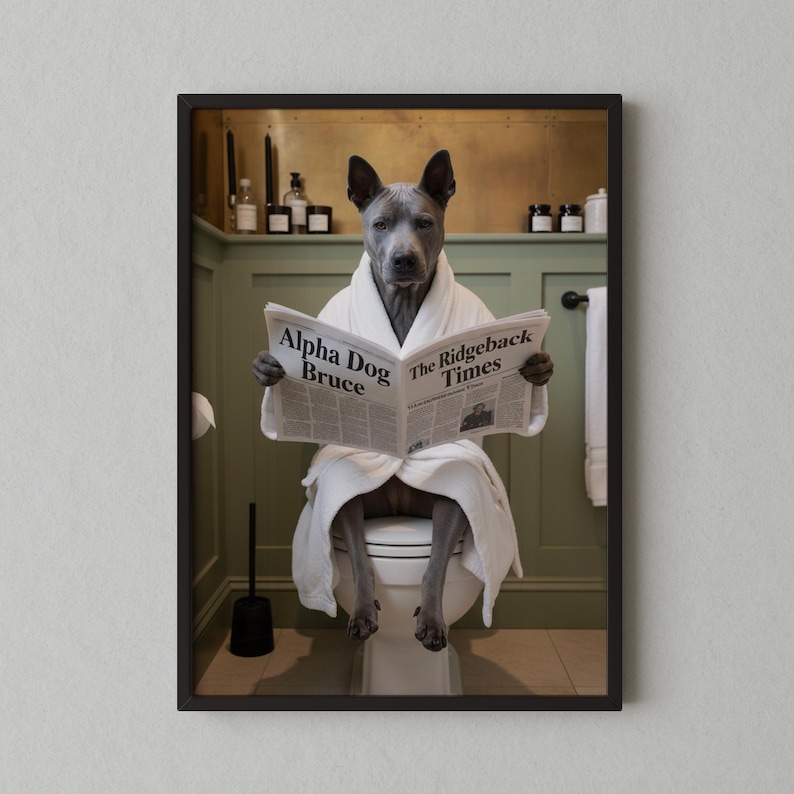 Custom Pet Portrait on Toilet with Newspaper | Unique Pet Gift | Fun Bathroom Print | Dog on Toilet | Personalised Pet Wall Art from Photo image 10