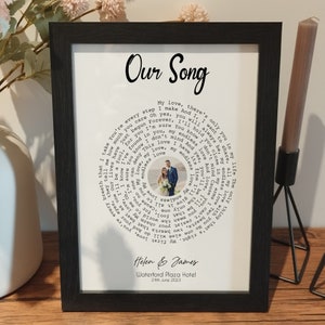 Impression lyrique de chanson en spirale personnalisée | Art mural personnalisé avec paroles de musique | Paroles de la chanson de la première danse du mariage | Cadeaux d'anniversaire imprimés pour les couples