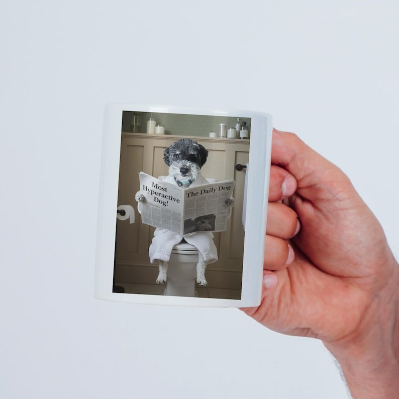 Custom Pet Portrait on Toilet with Newspaper | Unique Pet Gift | Fun Bathroom Print | Dog on Toilet | Personalised Pet Wall Art from Photo image 8