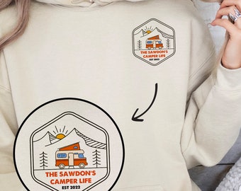 Custom Campervan Hoodie Gift for Couples | Personalised Van Life Gift for Him Her | Camping Motorhome Jumper | Camper Van Travel Gift