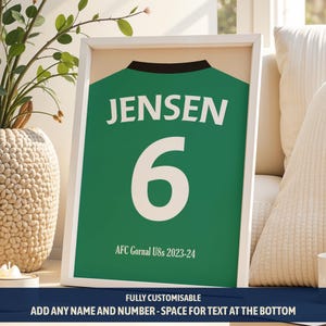 Personalisiertes Fußball Shirt Druck für Jungen Schlafzimmer | Personalisierte Fußball-Team Geschenke für ihn Dad | Fußball-Fan Wall Art | Shirt Namen Aufdruck Bild 2