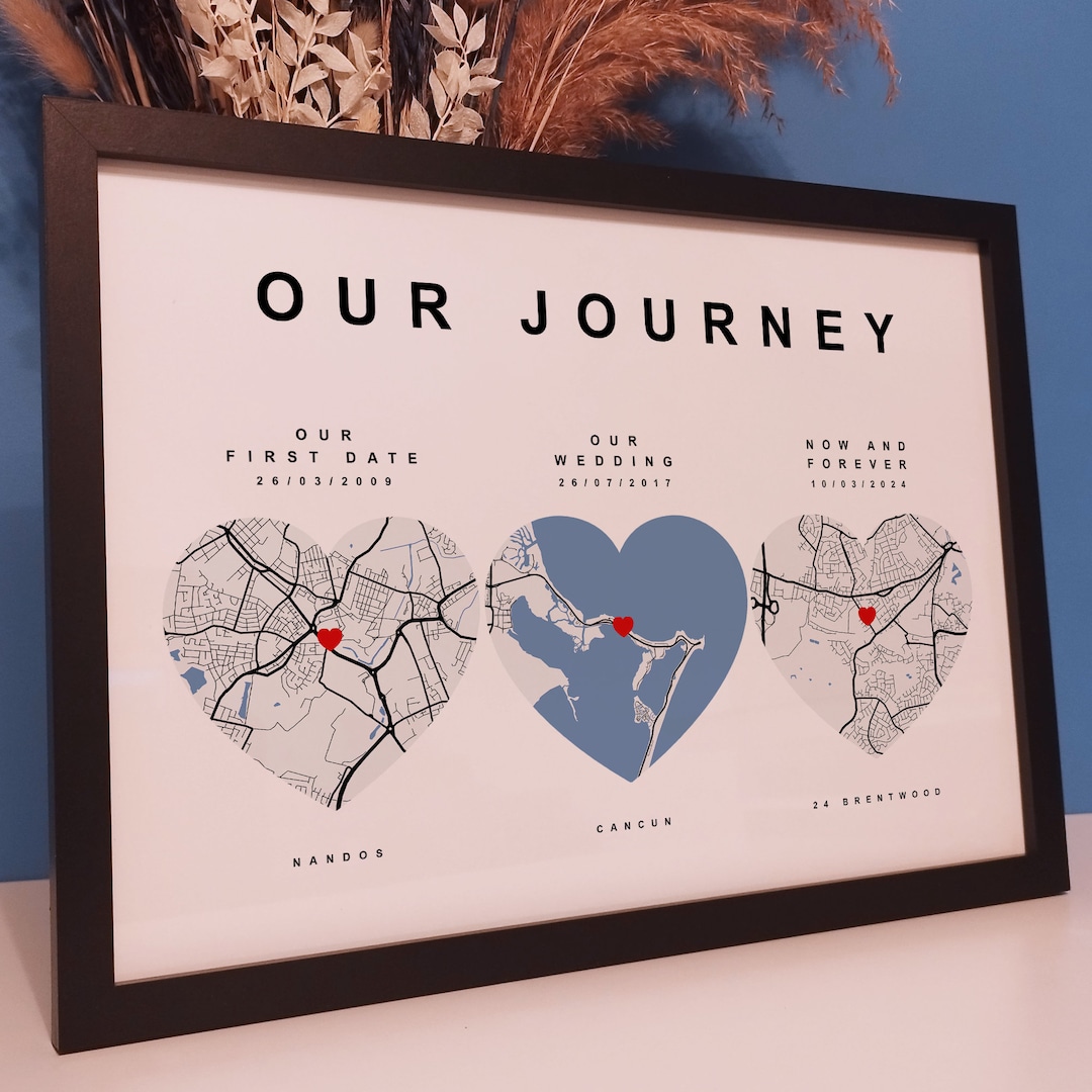 Personalised Journey Map Print Custom Paper Anniversary Poster Wedding ...