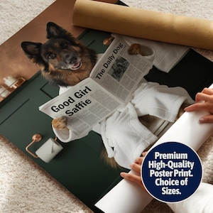 Custom Pet Portrait on Toilet with Newspaper | Unique Pet Gift | Fun Bathroom Print | Dog on Toilet | Personalised Pet Wall Art from Photo image 5