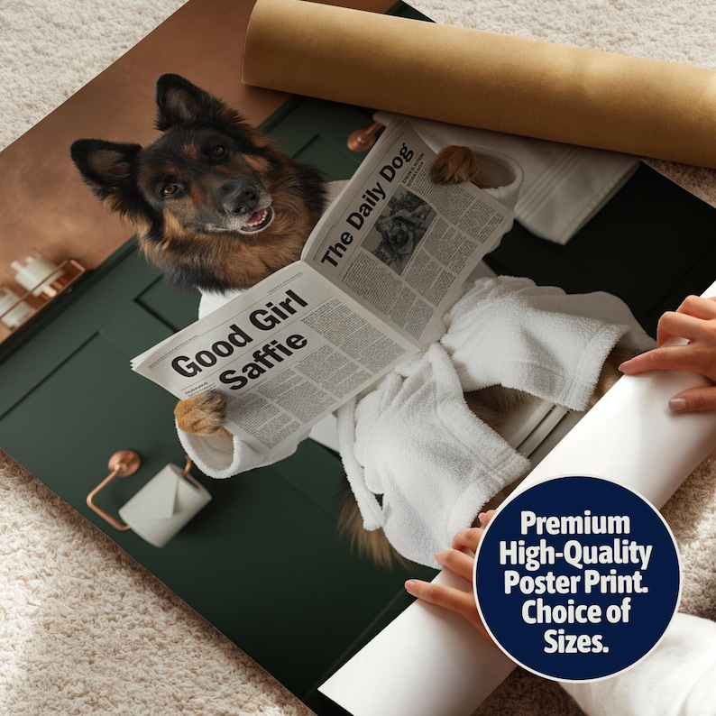 Custom Pet Portrait on Toilet with Newspaper | Unique Pet Gift | Fun Bathroom Print | Dog on Toilet | Personalised Pet Wall Art from Photo image 5