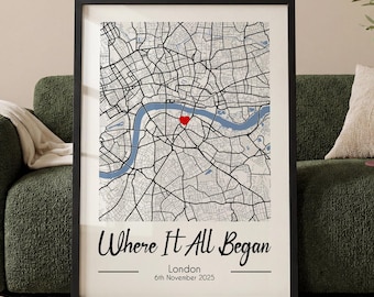 Custom Where We Met Print | Personalised Map Wedding Prints | 1 Year Paper Anniversary | Our First Date Map Print | Gifts for Couples