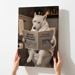Custom Pet on Toilet with Newspaper | Unique Pet Gift, Fun Bathroom Print, Dog on Toilet, Personalised Pet Wall Art, Pet Portrait from Photo image 11