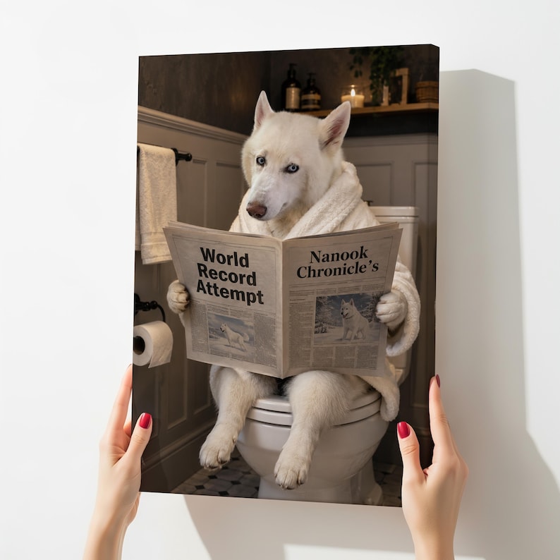 Custom Pet on Toilet with Newspaper | Unique Pet Gift, Fun Bathroom Print, Dog on Toilet, Personalised Pet Wall Art, Pet Portrait from Photo image 11