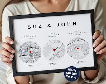 Customised Our Journey Map Print Gift for Couples | Personalised 1 Year Paper Wedding Anniversary Gift for Her Him | Where We Met Print