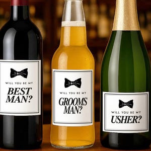 Autocollants personnalisés pour proposition de garçon d'honneur, bière, vin | Cadeau pour mariage garçon d'honneur Vin champagne Cidre Coffret cadeau Usher personnalisé