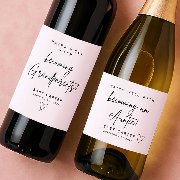 Personalised Pregnancy Announcement to Grandparents Wine label : Pregnancy Reveal surprise gifts Auntie and Uncle to be