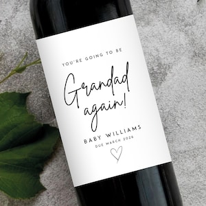 Faire-part de grossesse pour être à nouveau grand-père Étiquette de vin pour grand-père en devenir Cadeaux surprise de grossesse Grands-parents Tante Oncle 2e grossesse