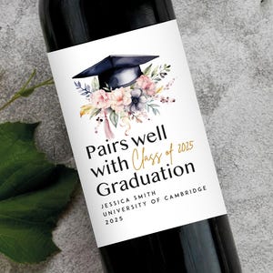 Etichetta per vino regalo di laurea personalizzata / Bouquet di laurea universitaria Laurea della scuola superiore Scuola elementare Nipote Nipote figlia