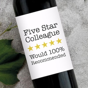 Étiquette de vin de collègue cinq étoiles | Départ d'un nouvel emploi pour le travail Collègue drôle d'adieu départ du travail Cadeau lui sa retraite Cadeau champagne