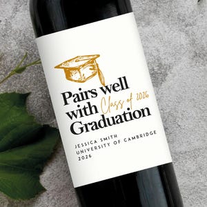 Etichetta per vino regalo di laurea personalizzata / Laurea universitaria, diploma di scuola superiore, diploma di scuola primaria, regalo per figlia e figlio