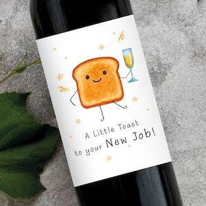 Un petit toast à l'occasion de votre nouvel emploi Étiquette de vin | Félicitations, nouvel emploi, cadeau de départ du travail, vin, bonne chance, collègue, ami