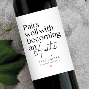Faire-part de grossesse personnalisé étiquette de vin pour tante future grossesse Révéler des cadeaux surprise de grossesse grands-parents futur oncle