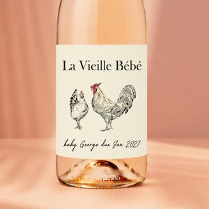 Personalised Chicken Wine  Champagne Sticker | Custom New Baby Announcement Gift Pregnancy Reveal Baby Shower Parents To Be La Vieille