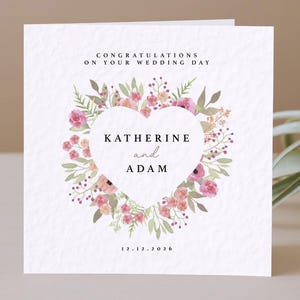 Personalised Wedding Floral Card Newly Married Couple Greeting Congratulations Wedding Card Wedding Gift Card with Initials