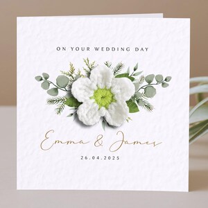 Personalised Bride and Groom Wedding Card with Flower | Botanical Wreath Wedding Day Card | Mr & Mrs | Just Married Congratulations Card
