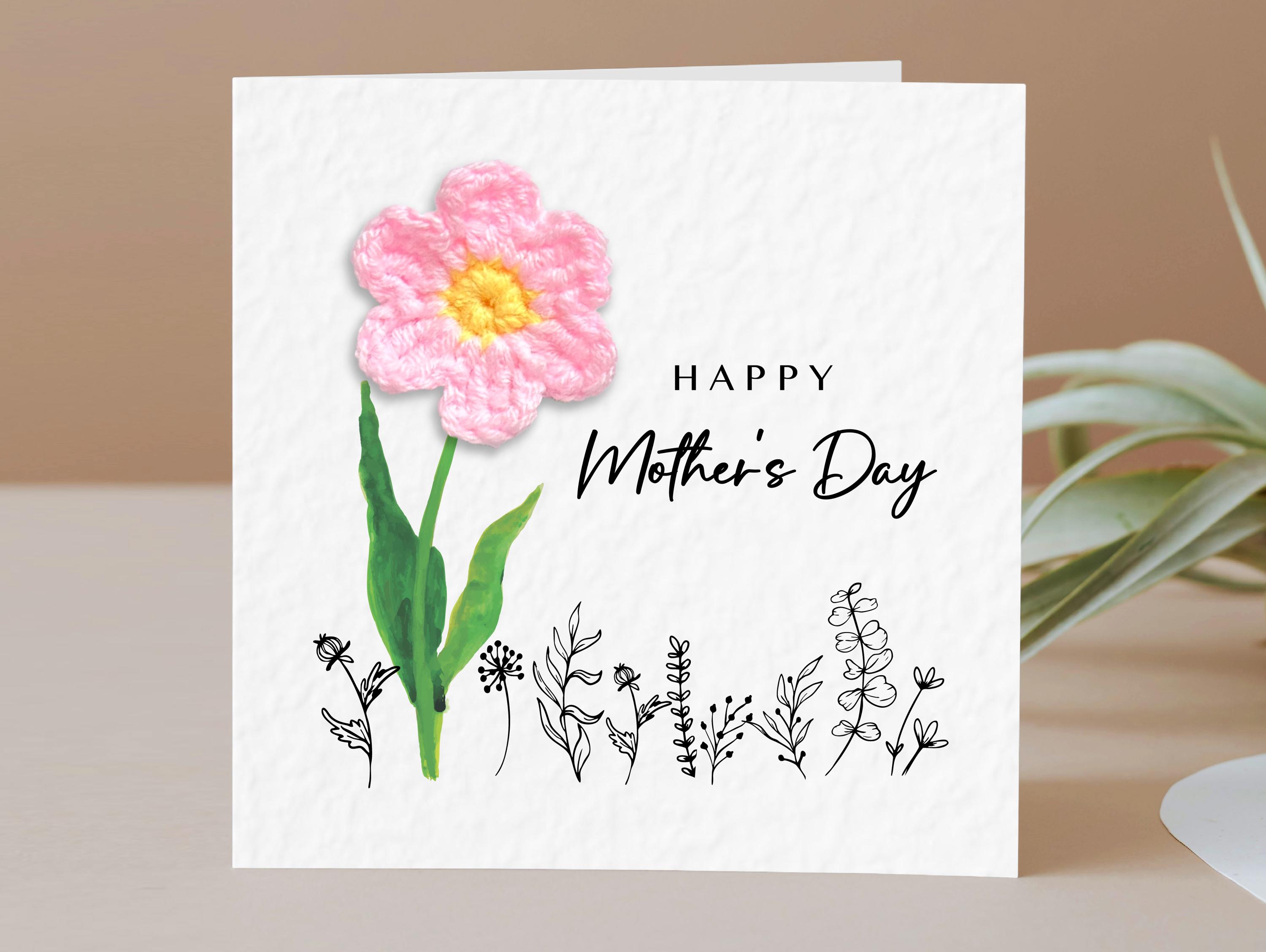 Mother's Day Card for Mum : Handmade Card With Crochet Flower Mothering ...