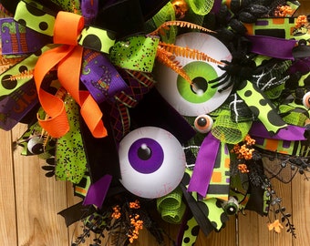 Eyeball Halloween Wreath, Witch Wreath,