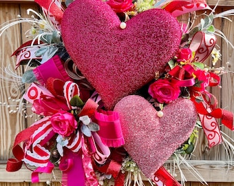 Valentine’s Day Wreath, Heart Wreath, XL Elegant Designer Valentine Heart Wreath for Front Door, Cupid Wreath, Love is in the Air Wreath