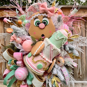 Christmas Gingerbread Candy Wreath for Front Door, Gibgerbread Wreath, Candy Wreath, Christmas Candy Wreath, Whymsical Christmas, Lollipops