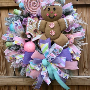 Gingerbread Sweets Christmas Wreath, Gingerbread House, Candy Wreath, Bakery Decor, Donut wreath, Lollipop and peppermint wreath