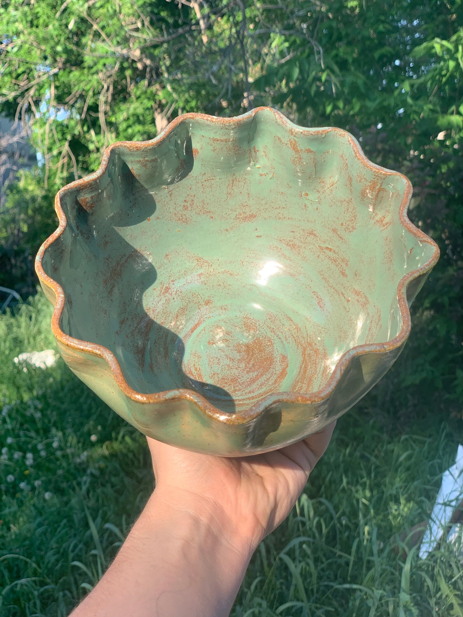 Large green ceramic bowl Etsy