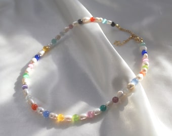 Collier de perles lumineuses et d'oeil de chat, tour de cou en perles véritables avec pierres semi-précieuses, collier de perles pour femme, cadeau pour mère