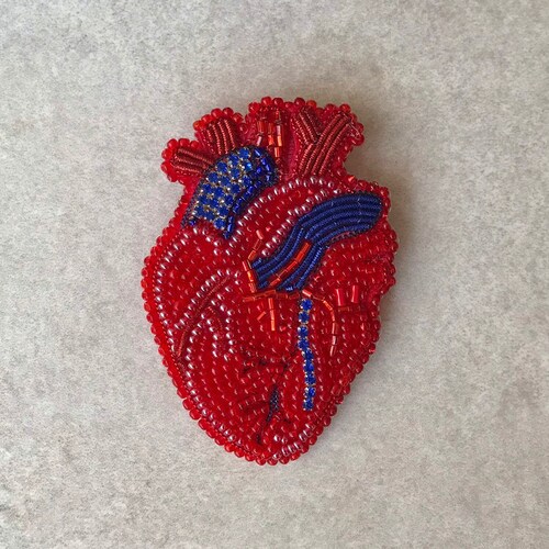 Embroidered Anatomical Heart Pin Beaded Brooch Cardiologist Etsy